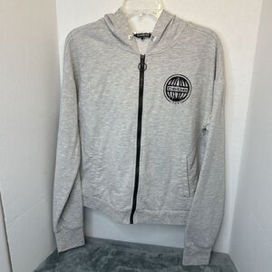 Bebe Sport Hoodie Sweater Full Zip Jacket Size M Gray Graphic Logo Pockets